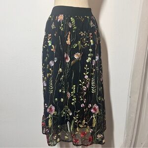 Whimsical Flower Embroidered black Tulle Skirt fully line elastic waist band